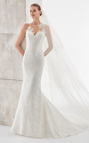 Sweetheart Sheath Lace Wedding Dress With Floral Neckline And Open Back
