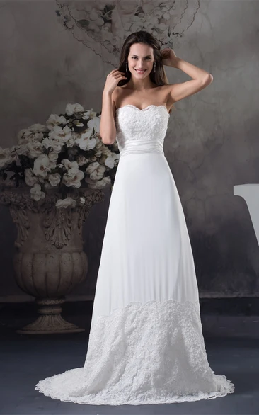 Sweetheart Floor-Length A-Line Ruched Waist and Dress With Appliques