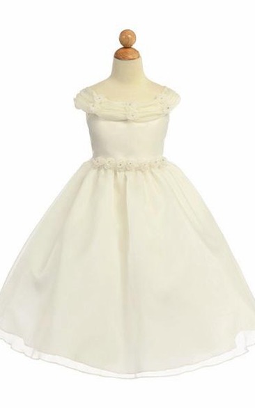 Tea-Length Floral Floral Organza Flower Girl Dress