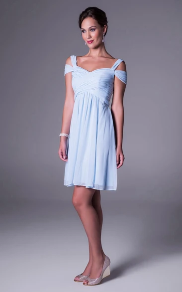 Short Chiffon Bridesmaid Dress With Criss Cross And V Back