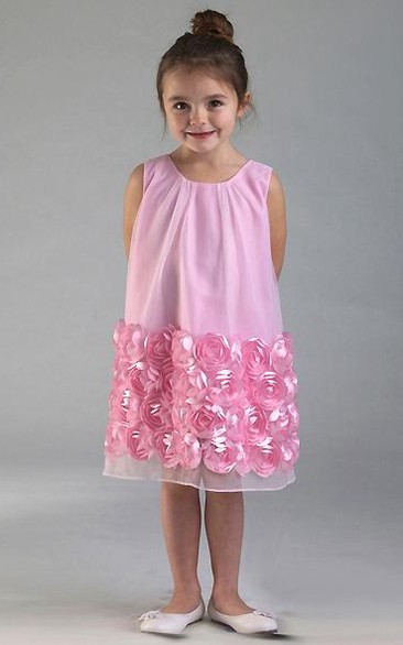 Knee-Length Floral Floral Tulle&Satin Flower Girl Dress