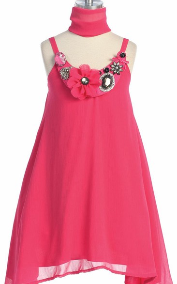 Midi Spaghetti Cap-Sleeve Cape Chiffon Flower Girl Dress