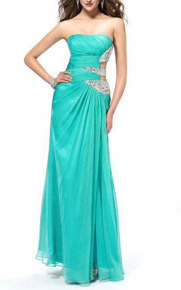 Sexy A-line Floor-length Strapless Sequins Prom Dress