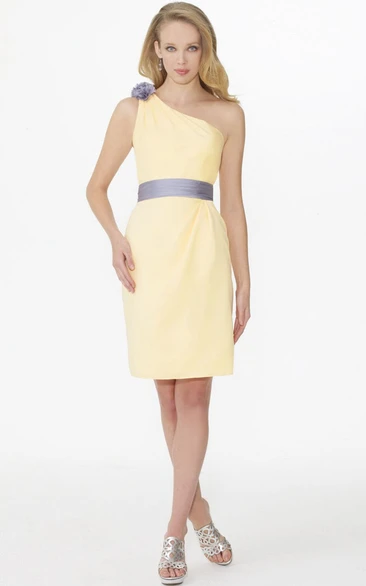 Pencil Short Floral One-Shoulder Sleeveless Chiffon Bridesmaid Dress