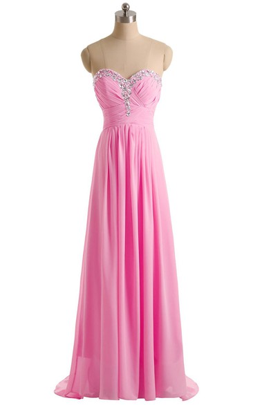 Sweetheart Sequined Pleated Chiffon A-line With Crystal Detail