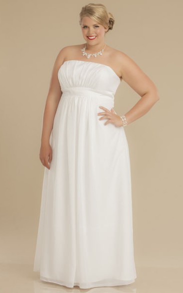 Sheath Square-Neck Ruched Empire Cap-Sleeve Chiffon Plus Size Wedding ...