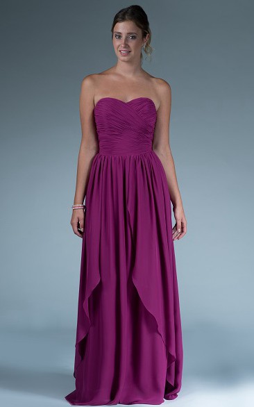 Sweetheart Chiffon Long Bridesmaid Dress With Cascading Skirt Detail