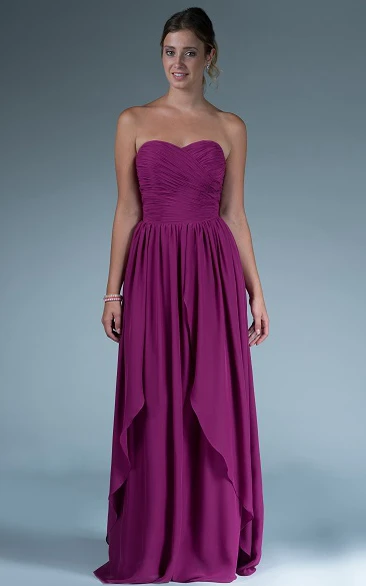 Sweetheart Chiffon Long Bridesmaid Dress With Cascading Skirt Detail