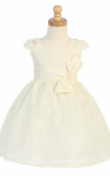 Tea-Length Tiered Ruched Tulle&Lace Flower Girl Dress
