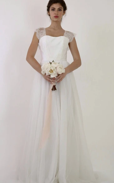 Bohemian Tulle Scoop Sleeveless Bow Wedding Dress With Deep-V Back