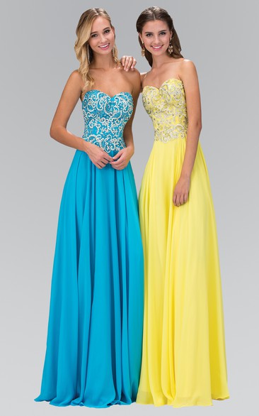 A-Line Sweetheart Sleeveless Chiffon Zipper Dress With Embroidery And Pleats