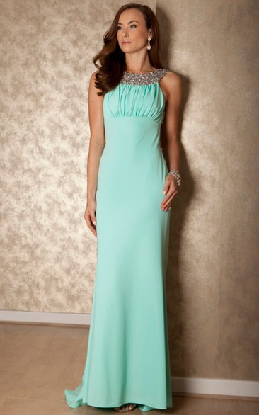 Scoop Neck Ruched Sleeveless Chiffon Prom Dress