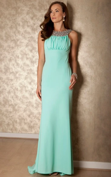 Scoop Neck Ruched Sleeveless Chiffon Prom Dress