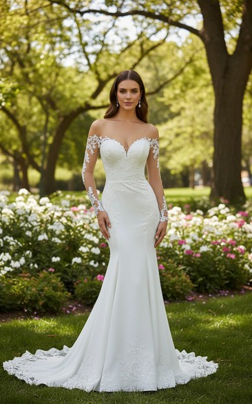 Off-the-Shoulder Garden Wedding Dress with Lace