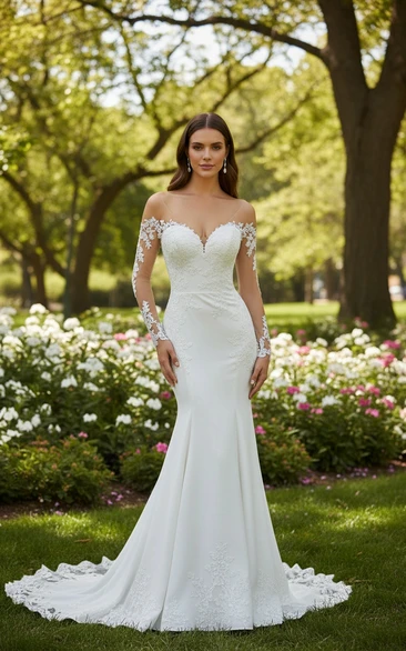 Off-the-Shoulder Garden Wedding Dress with Lace