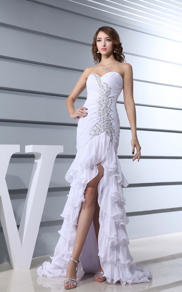 Noble Sweetheart Front-Split Dress With Beading and Tiers