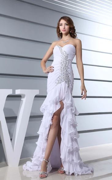 Noble Sweetheart Front-Split Dress With Beading and Tiers