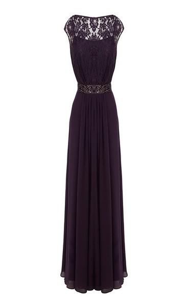 Off-shoulder Long Chiffon Gown With Illusion Lace Bodice