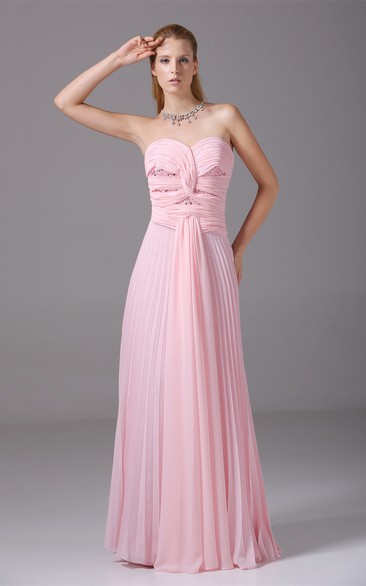 Chiffon Pleated Long Sweetheart Beading and Dress With Ruching