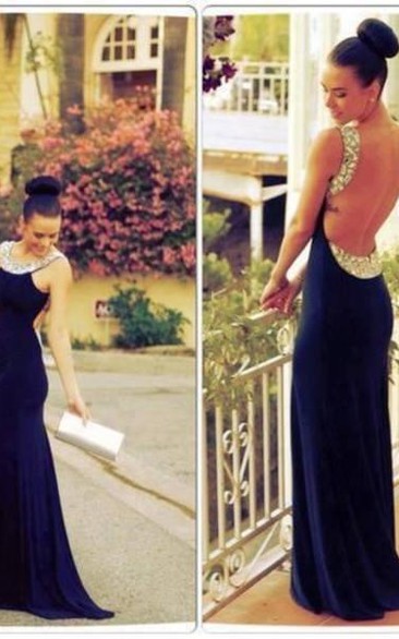 Backless Long Chiffon Prom Dress Beadings 