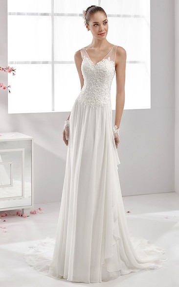 Sweetheart Draping Gown With Lace Bodice And Chiffon Skirt
