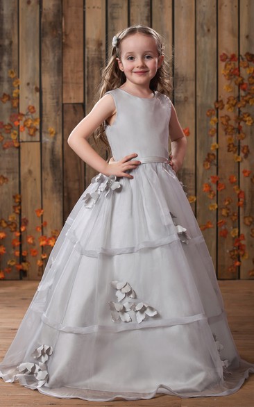 Glam Sleeveless A-Line Flower Girl Dress With Pleats and Button