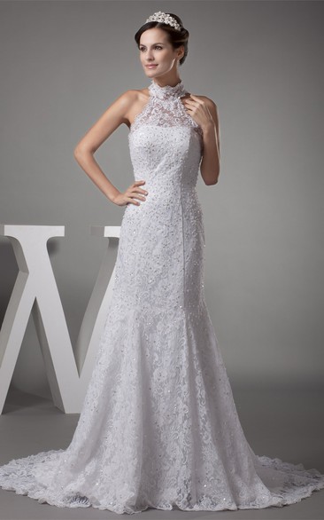 Graceful Backless A-Line High-Neck Appliques and Dress With Beading