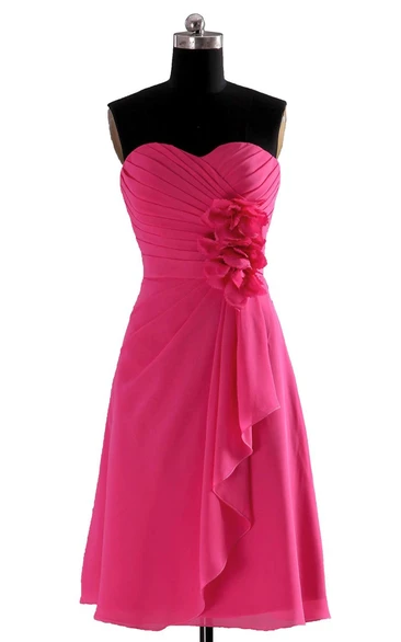Sweetheart Short Dress With Draping and 3D Flower