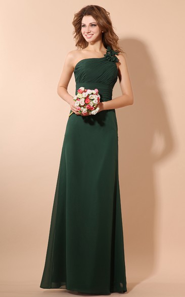 Chiffon Maxi Dress With Ruching Top and Floral Strap