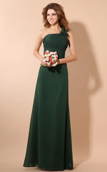 Chiffon Maxi Dress With Ruching Top and Floral Strap