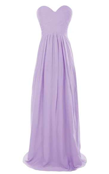 Strapless Sweetheart Ruched Chiffon A-line Gown With Train