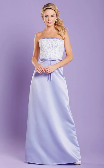 Maxi Appliqued Strapless Satin Bridesmaid Dress With Ribbon