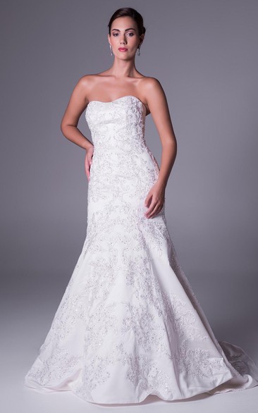 Mermaid Beaded Strapless Satin Wedding Dress