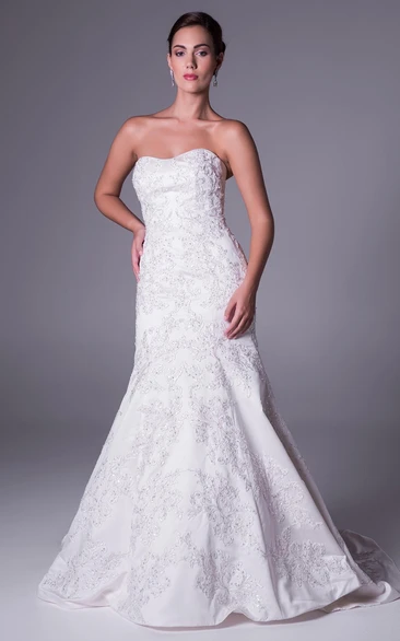 Mermaid Beaded Strapless Satin Wedding Dress