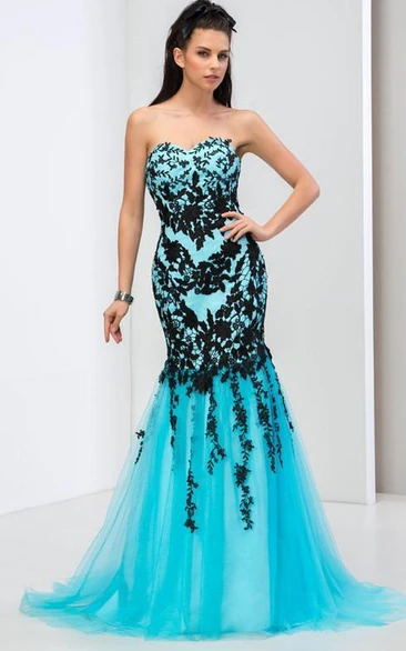 Sweetheart Appliques Mermaid Long Prom Dress