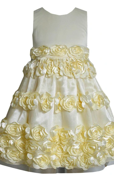 Sleeveless A-line Dress With Flowers Details