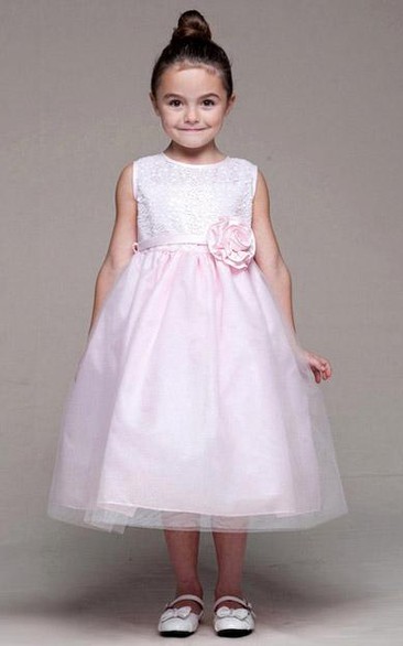 Tea-Length Tulle&Sequins Flower Girl Dress