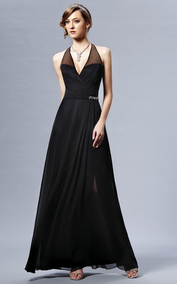 V-Neck A-Line Bridesmaid Dress With Beading And Keyhole Back
