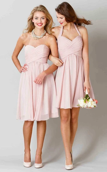 Knee-Length Criss-Cross Sleeveless Sweetheart Chiffon Bridesmaid Dress