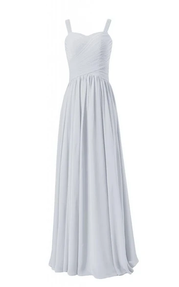 Sleeveless Asymmetrical Ruched Long Pleated Chiffon Dress