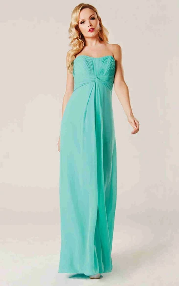 Floor-Length Sheath Strapless Empire Ruched Chiffon Bridesmaid Dress