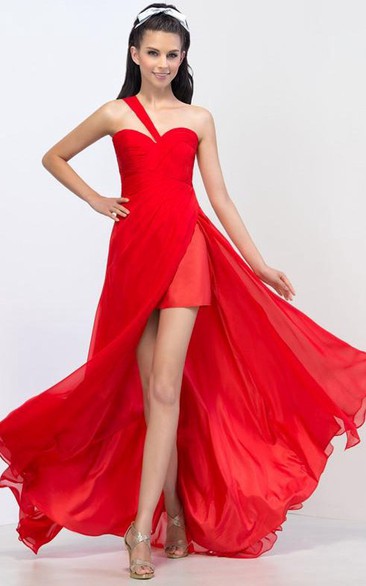 A-Line One-Shouder Side-Split Prom Dress