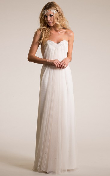 Sweetheart Long Empire Beaded Tulle Wedding Dress With Bow