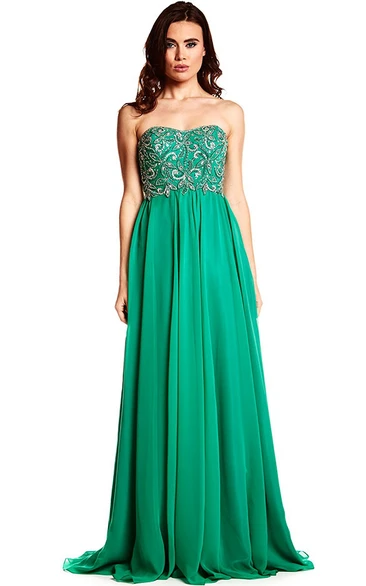 Beaded Strapless Chiffon Prom Dress With Lace-Up