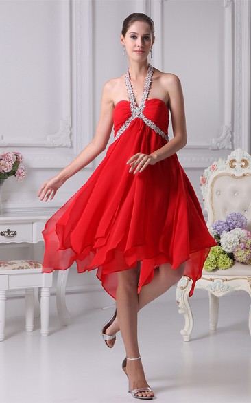 Sweetheart Chiffon Midi Empire Dress With Gemmed Halter