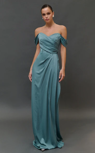 Simple Sheath Ruched Off-the-shoulder Dress