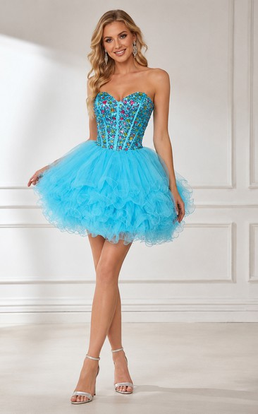 Robes de cocktail mini sexy à décolleté cœur, ornées de perles d'organza, robes de bal de fin d'année