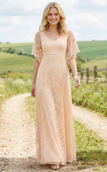 Boho Lace A-Line Gown with Bell Sleeves