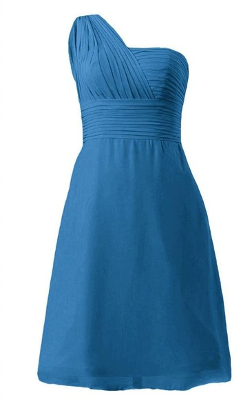 One-shoulder Ruched Bodice Knee-length Chiffon Dress