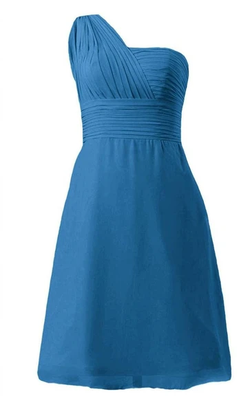 One-shoulder Ruched Bodice Knee-length Chiffon Dress